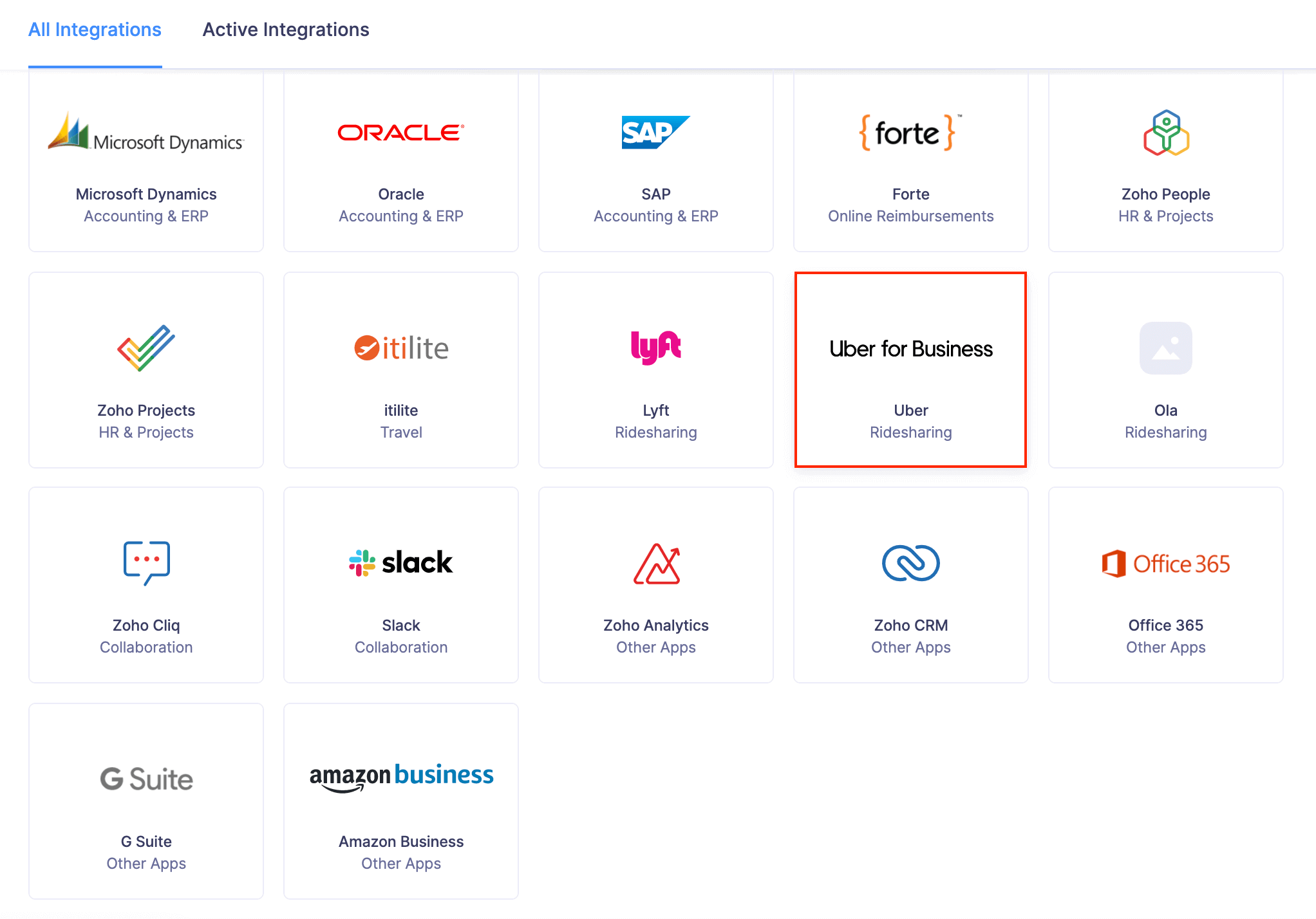 Uber for Business Integration in Zoho Expense