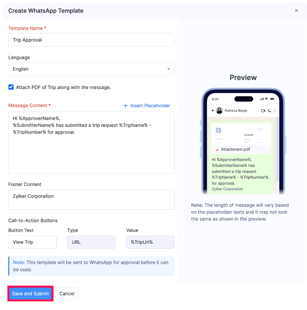 Create WhatsApp Template