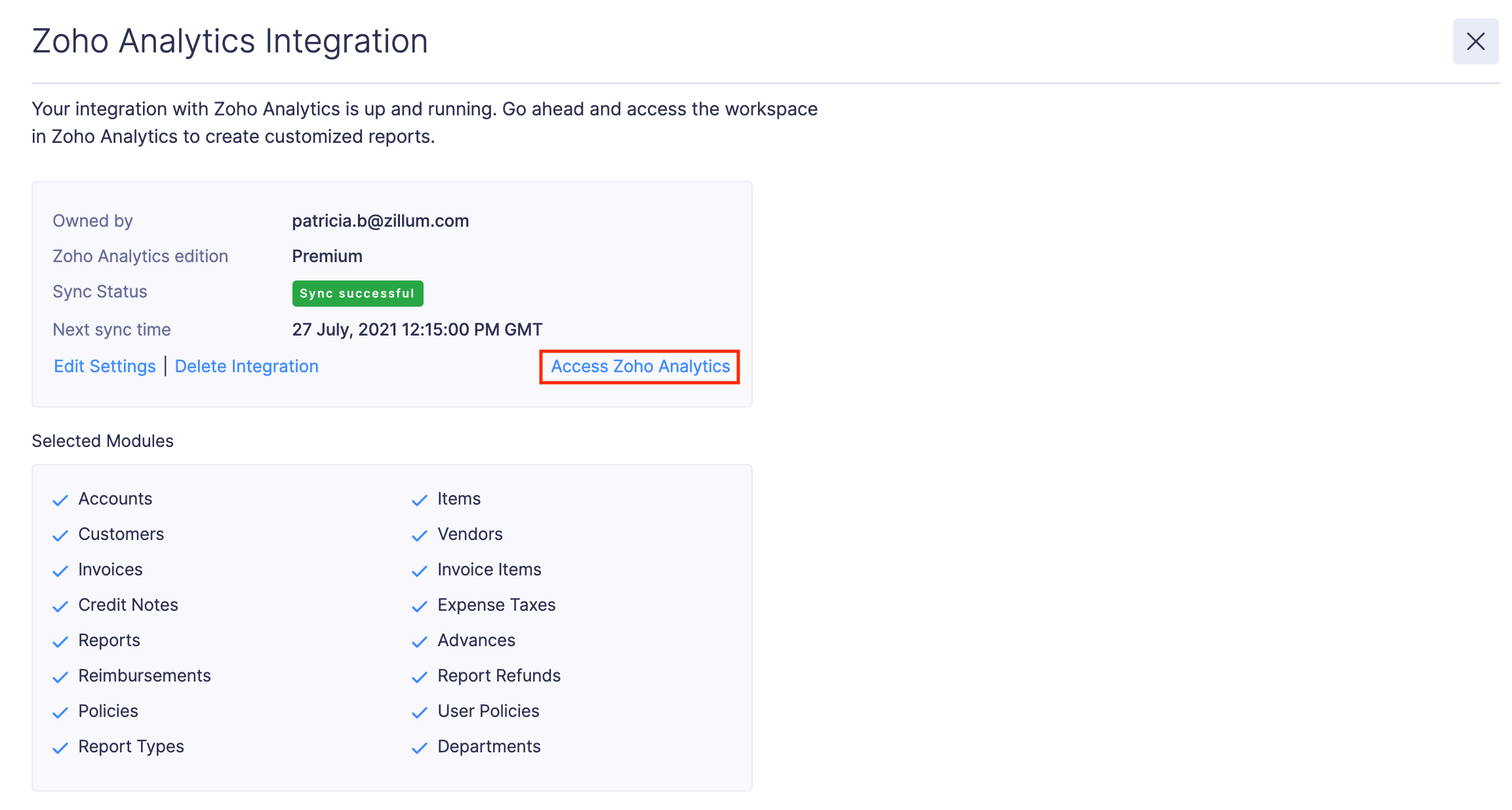 Access the Workspace in Zoho Analytics