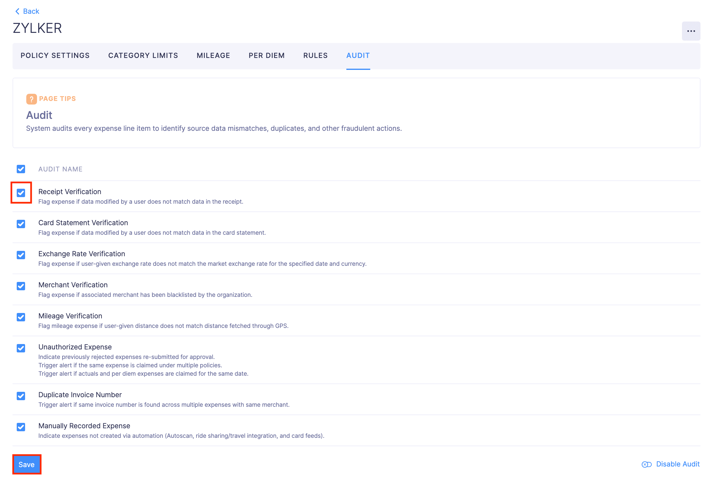 Enable the Preferred Audits
