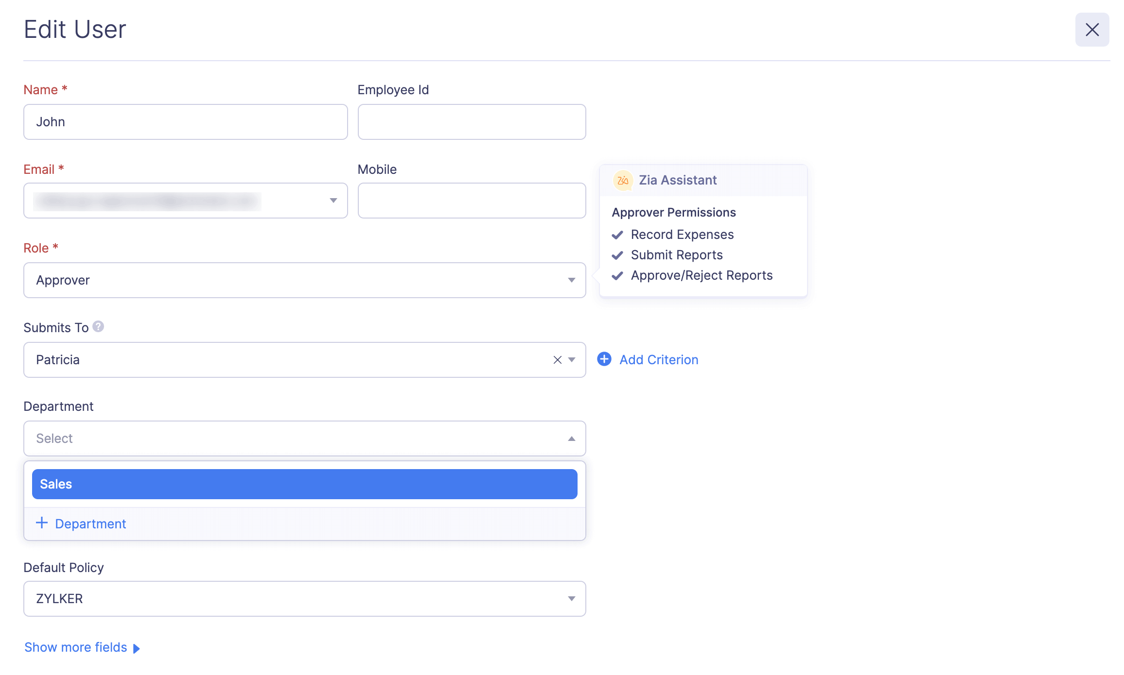 Assign Departments to Users