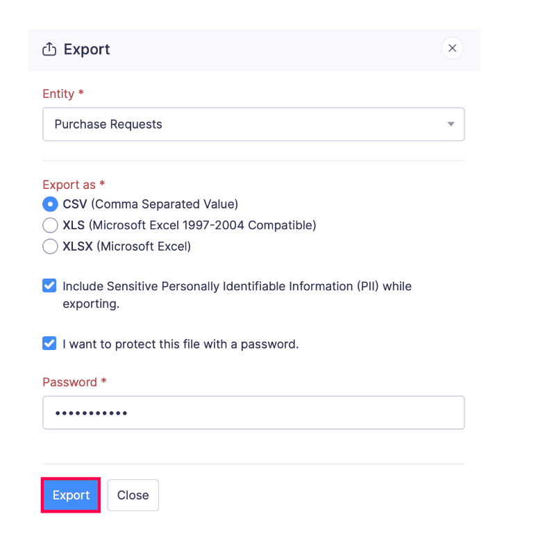 Export Purchase Requests
