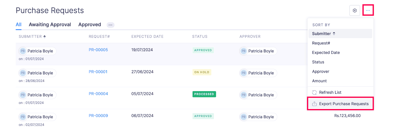 Export Purchase Requests