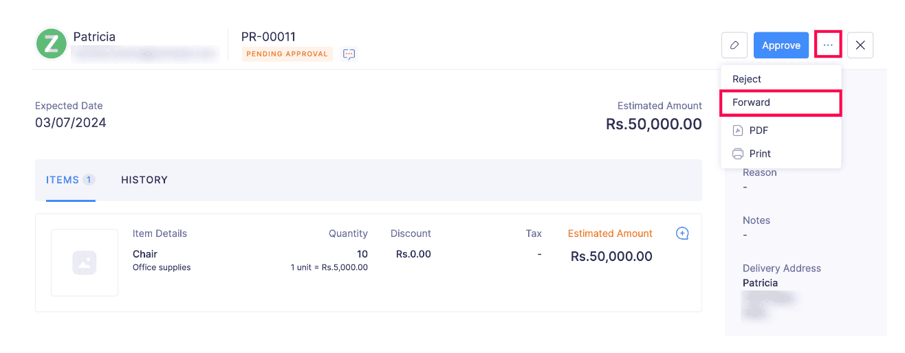 Forward a Purchase Request