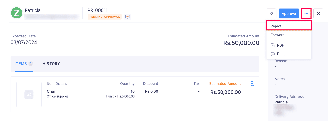 Reject a Purchase Request