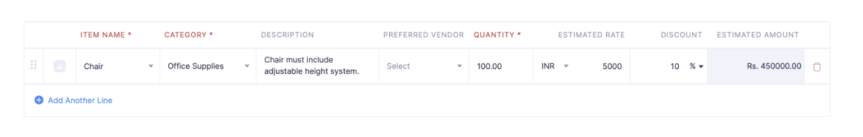 Enter the details for the purchase request