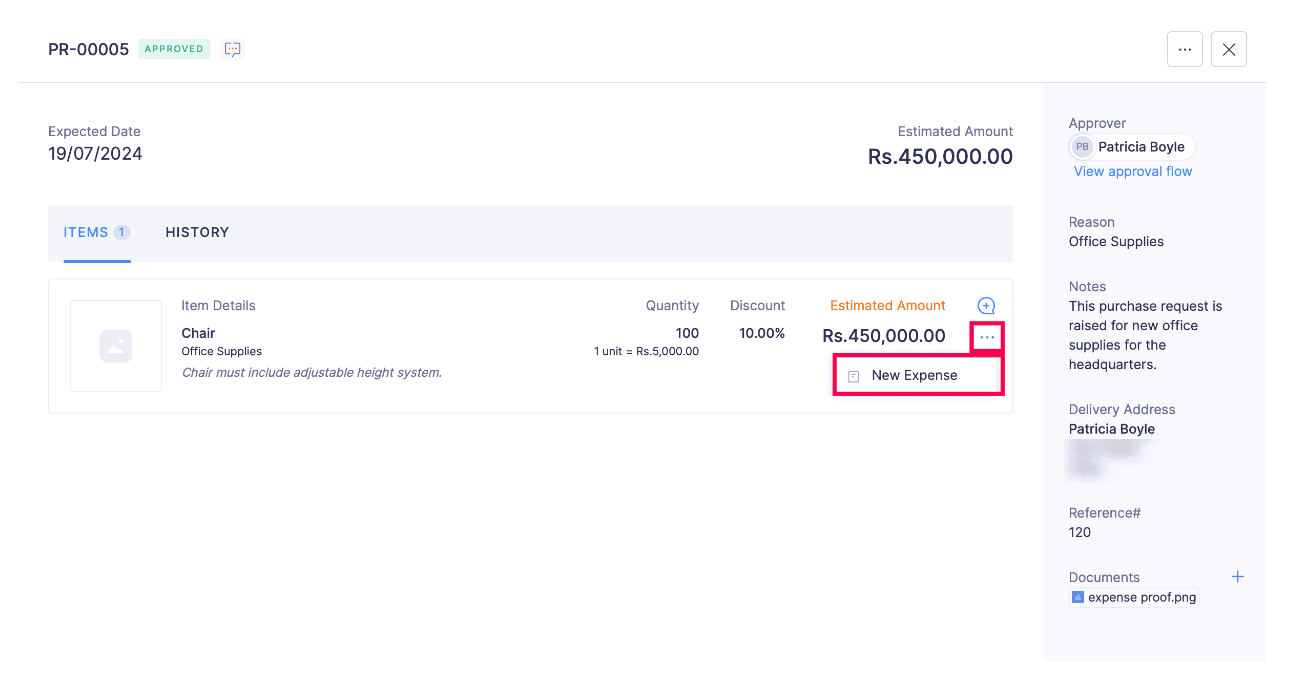 Associate Expense Record to Purchase Request