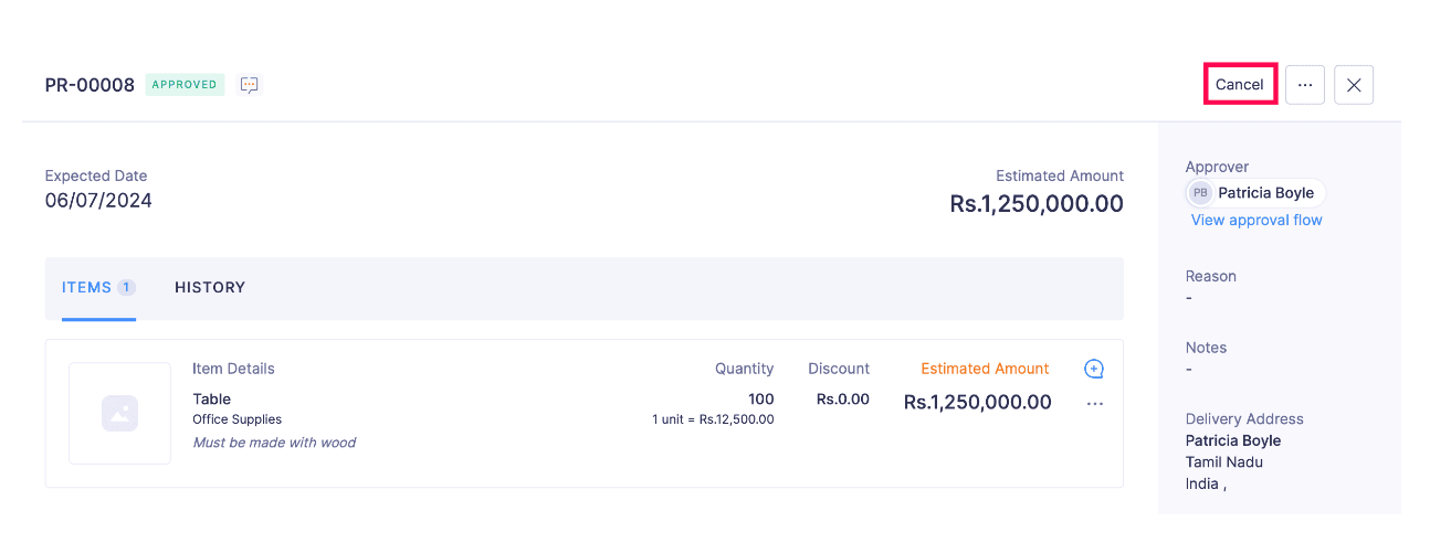 Cancel a Purchase Request