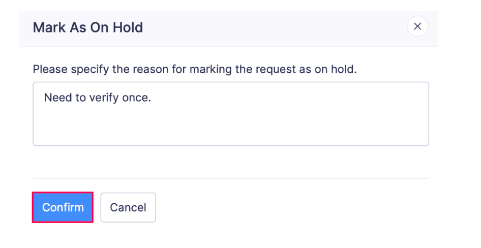 Mark Purchase Request as On Hold