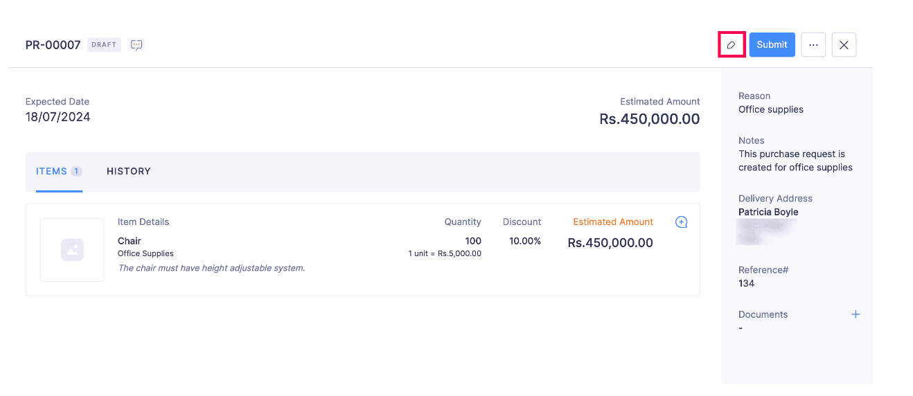 Edit a Purchase Request