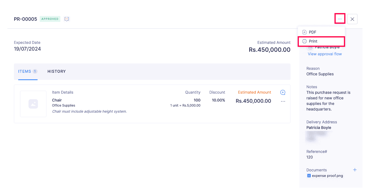 Print Purchase Request