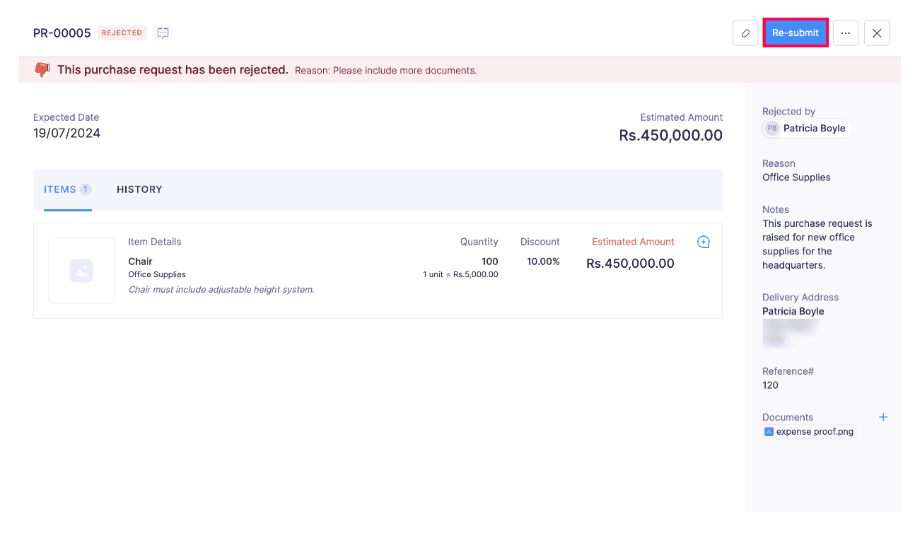 Re-Submit a Rejected Purchase Request