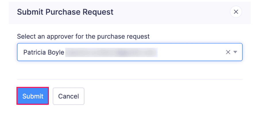 Submit Purchase Request dropdown