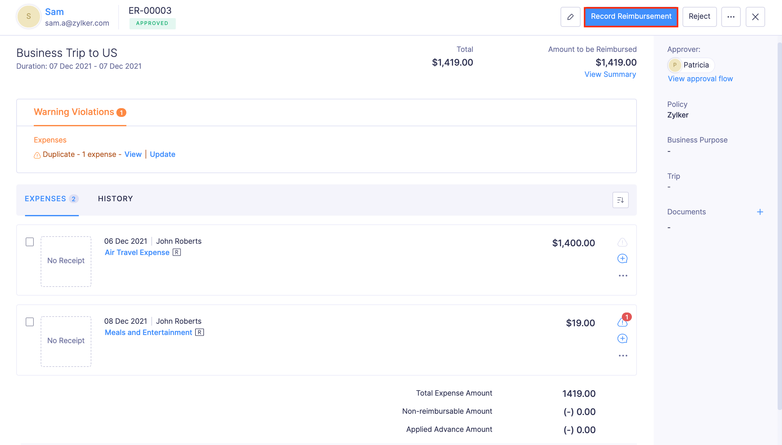 Record the Reimbursements Made