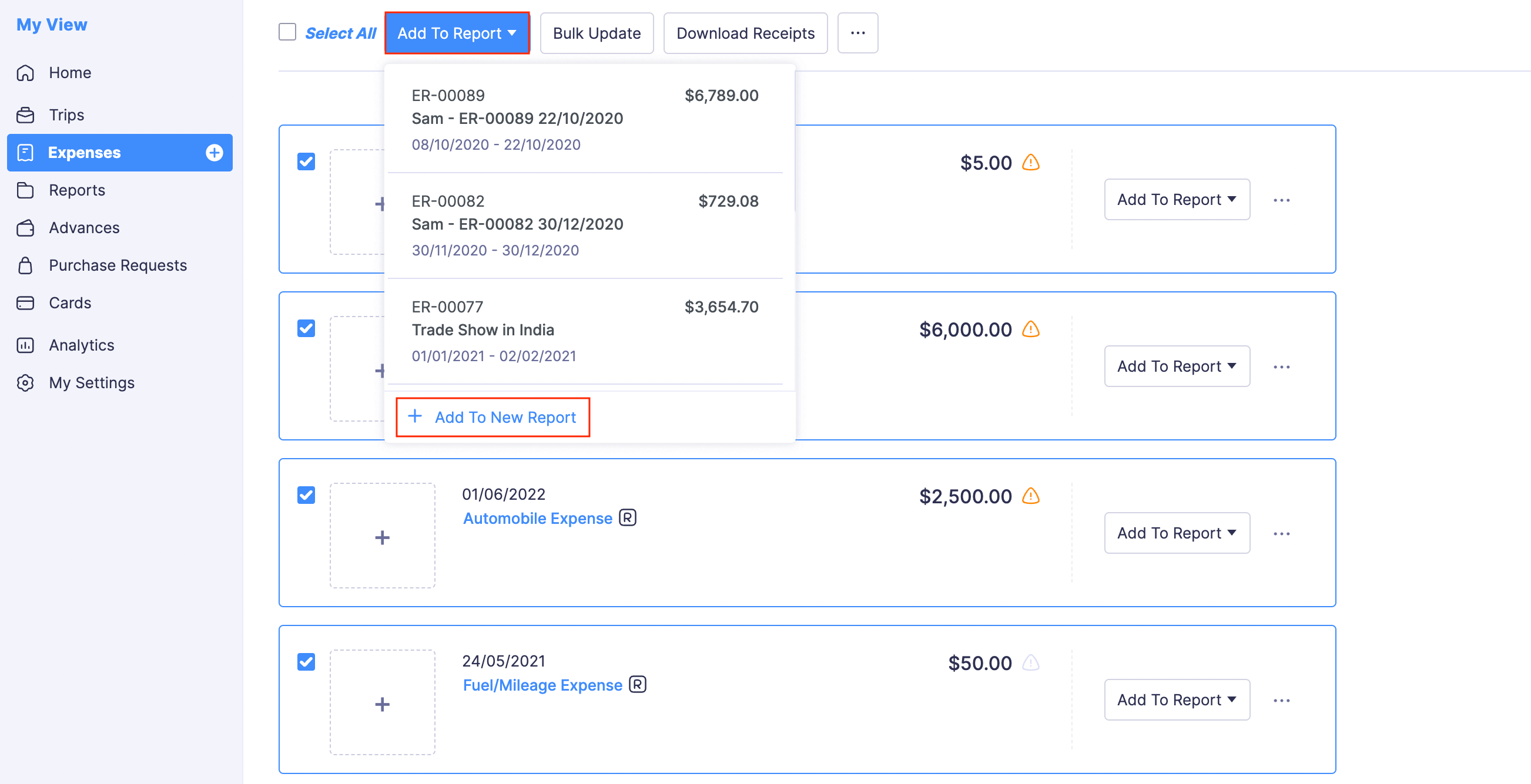 Create Reports from Expenses