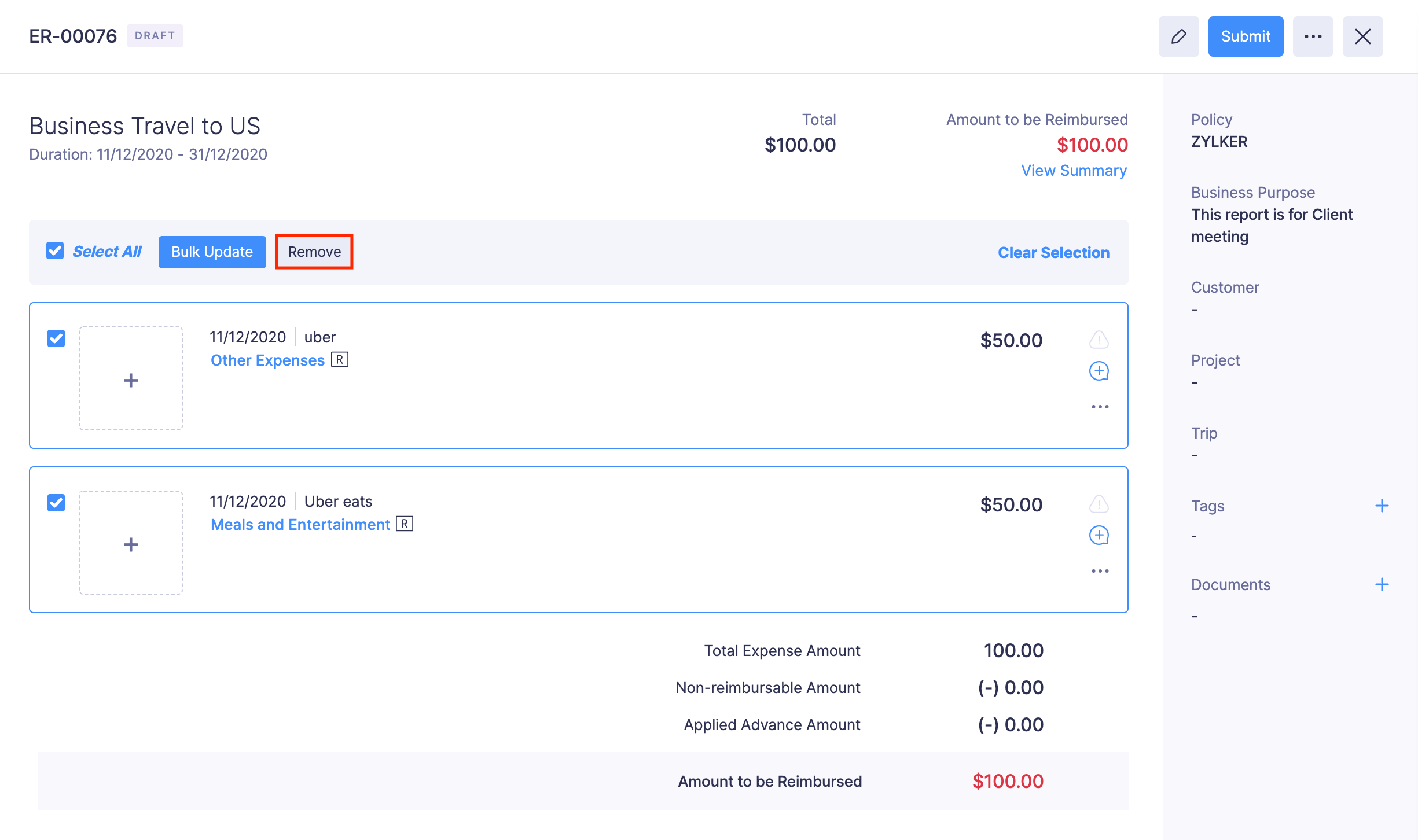 Remove Expense from Report