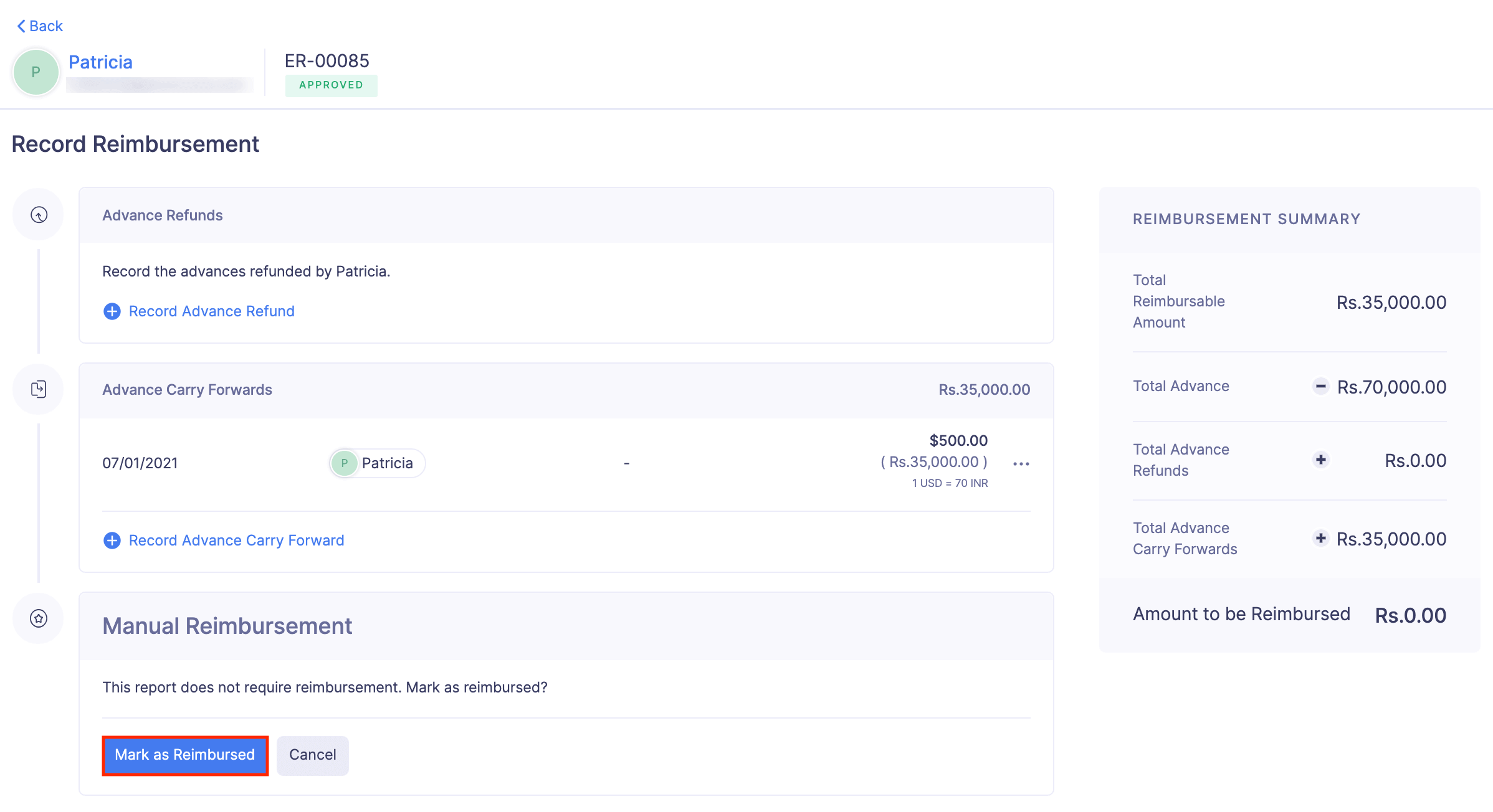 Record Refund or Carry Forward