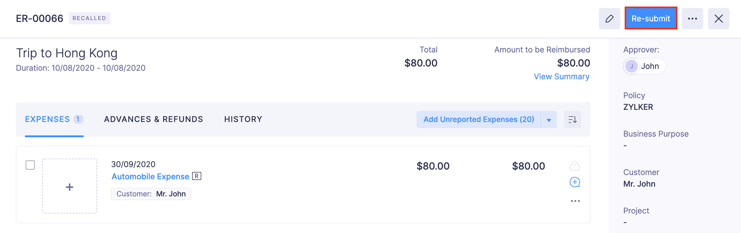 Recall a Submitted Report
