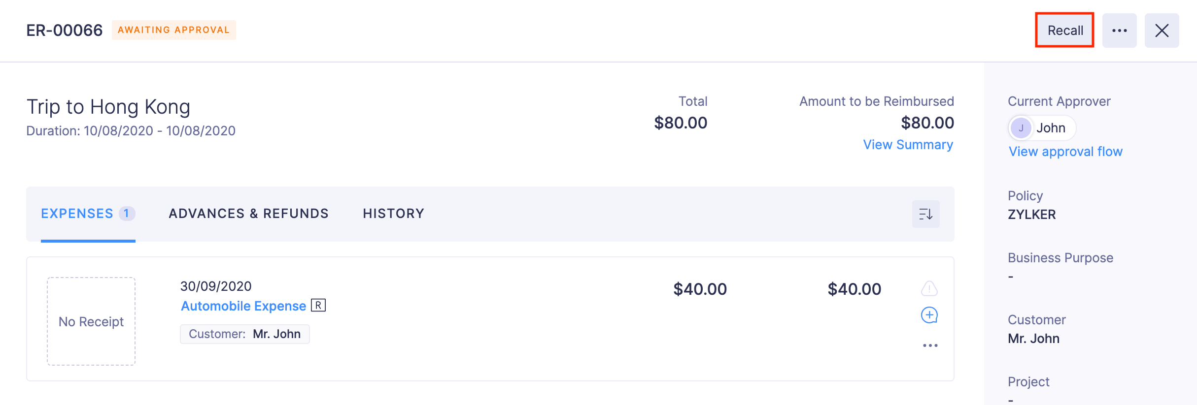 Recall a Submitted Report