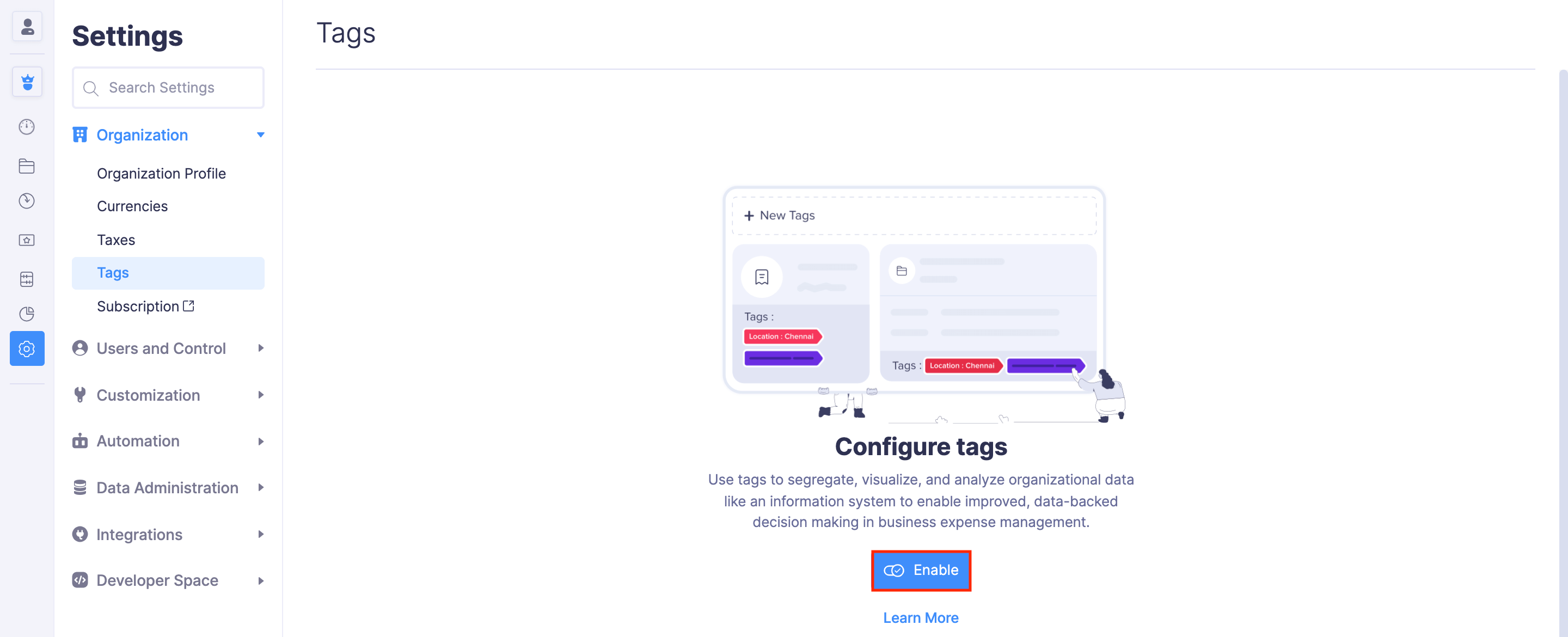 Enabling Tags and Configuring Preferences