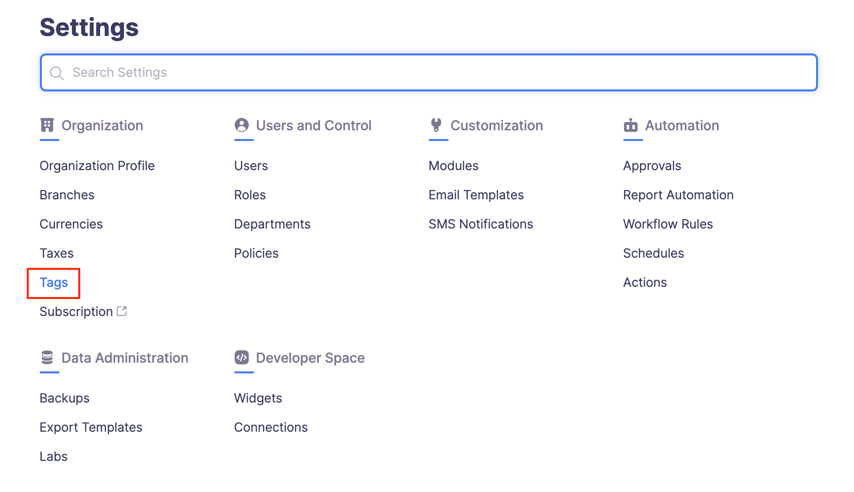Enabling Tags and Configuring Preferences
