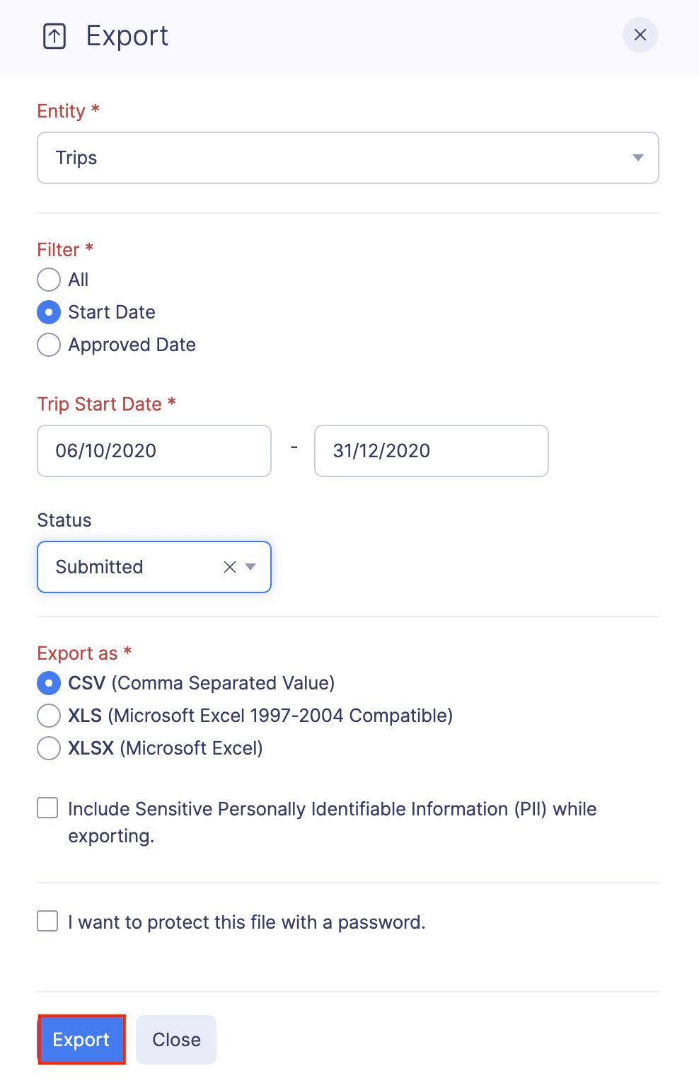 Export Trips in Bulk