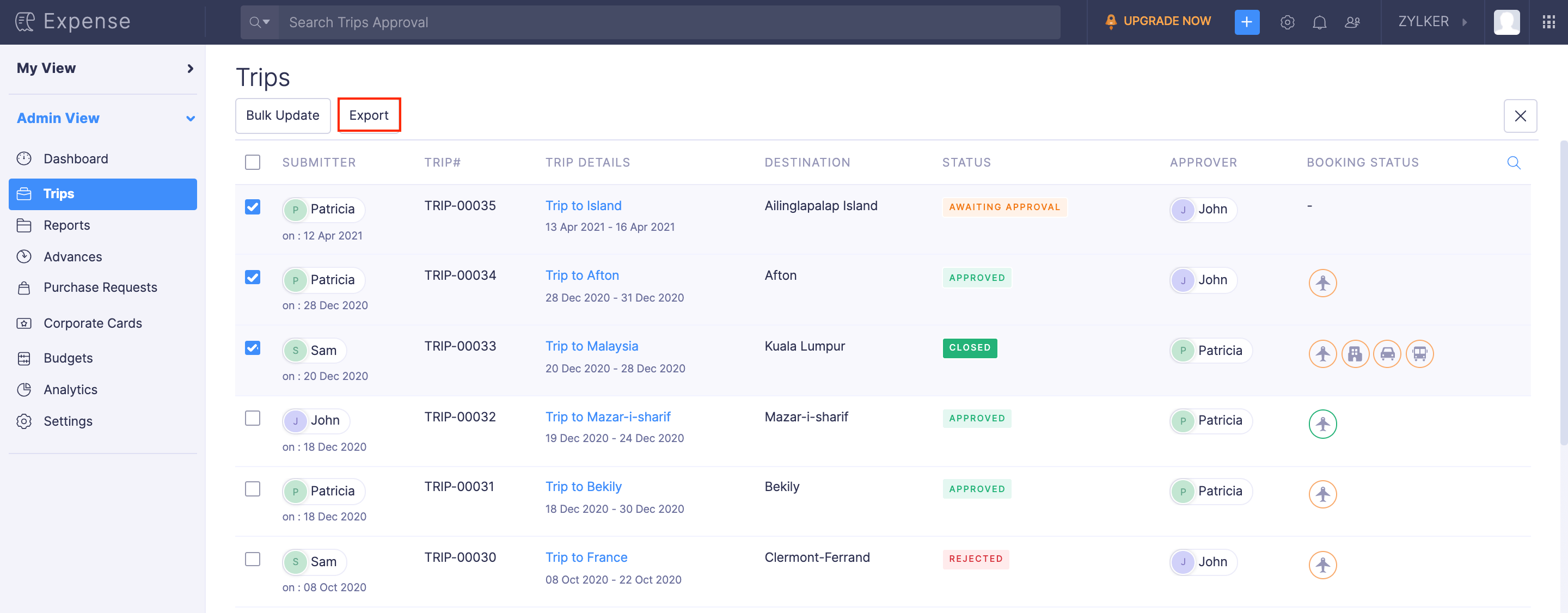 Export Trips in Bulk