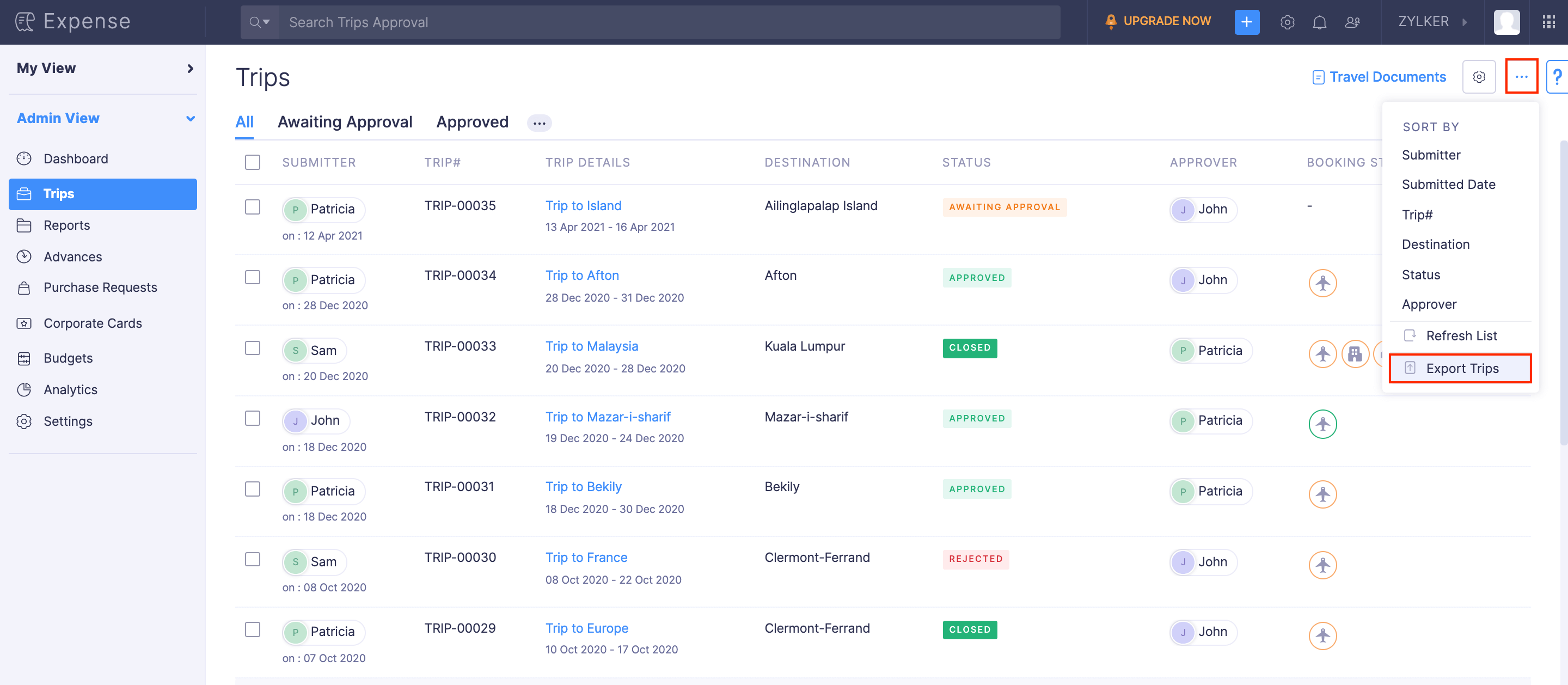 Export Trips in Bulk