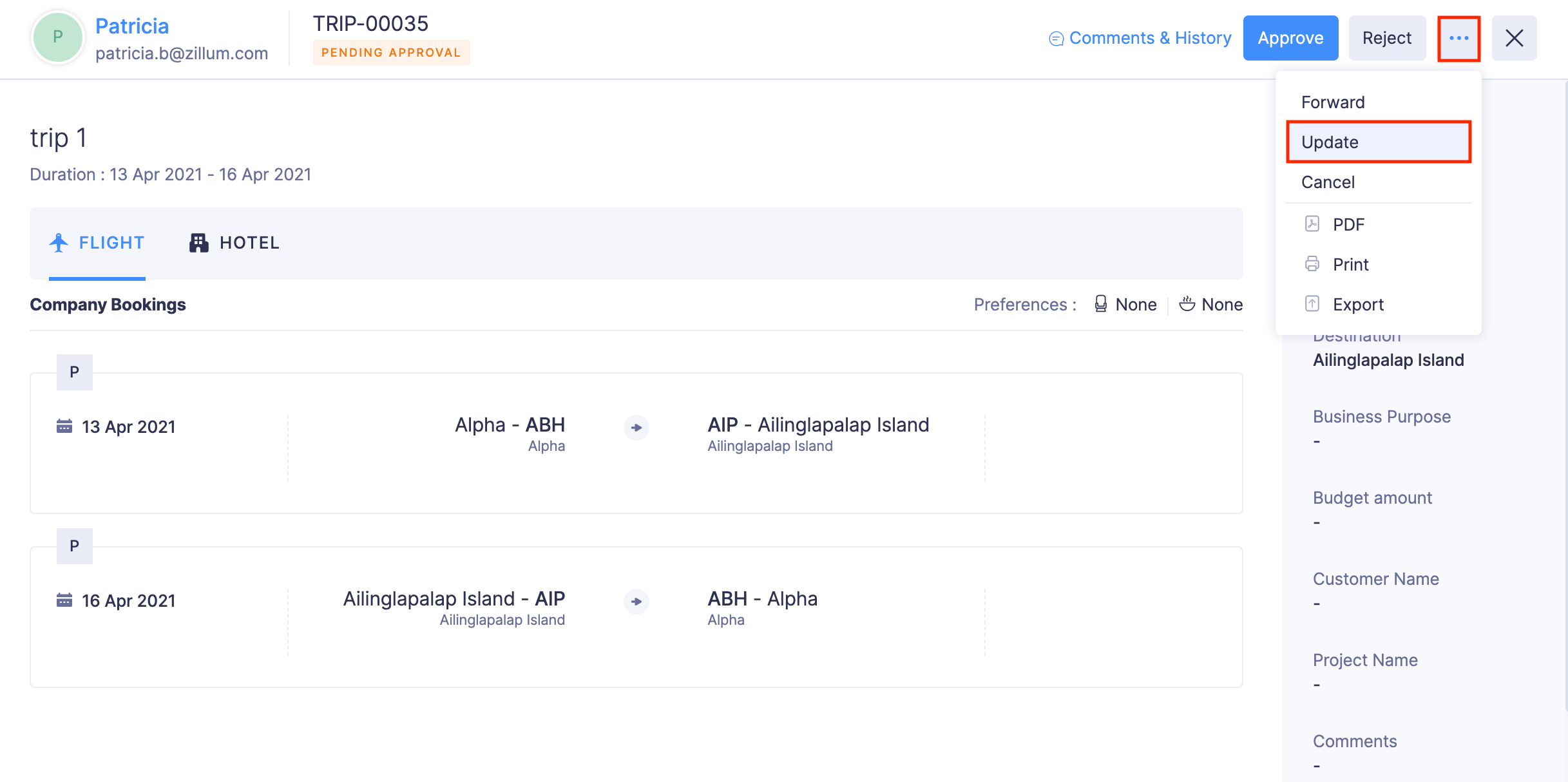 Update the Submitted Trips