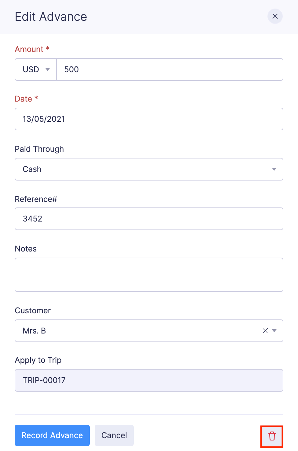 Remove Advance from Trip Request