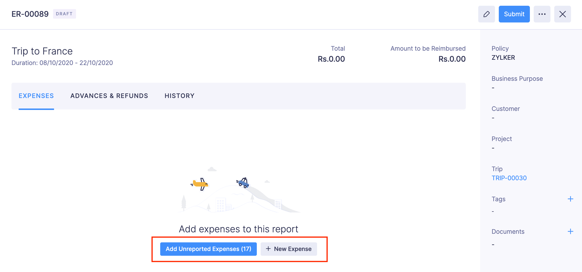 Report Trip Expenses