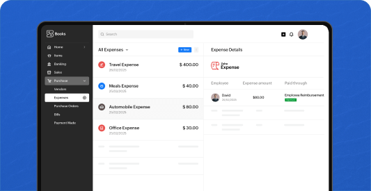 Screenshot showcasing Zoho Expense and Zoho Books integration