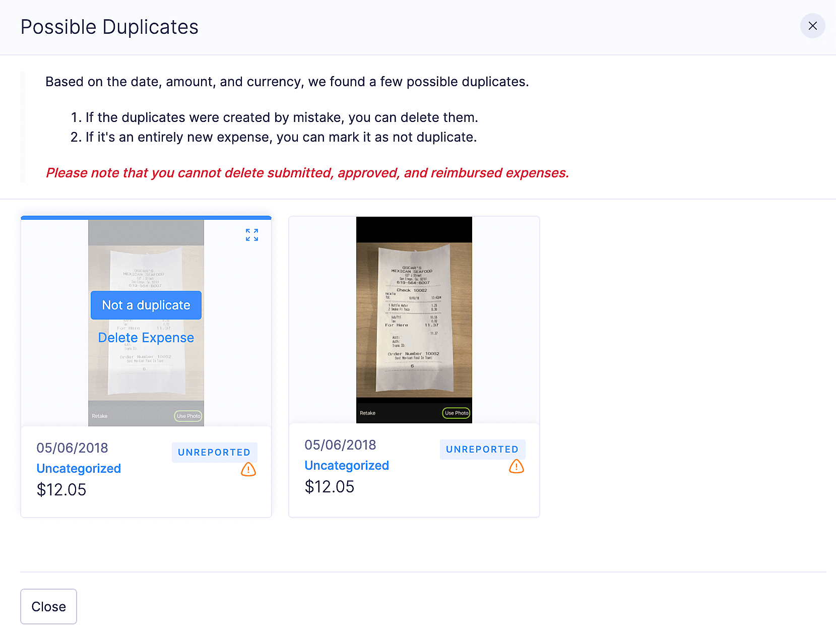 Detect Duplicate Expenses