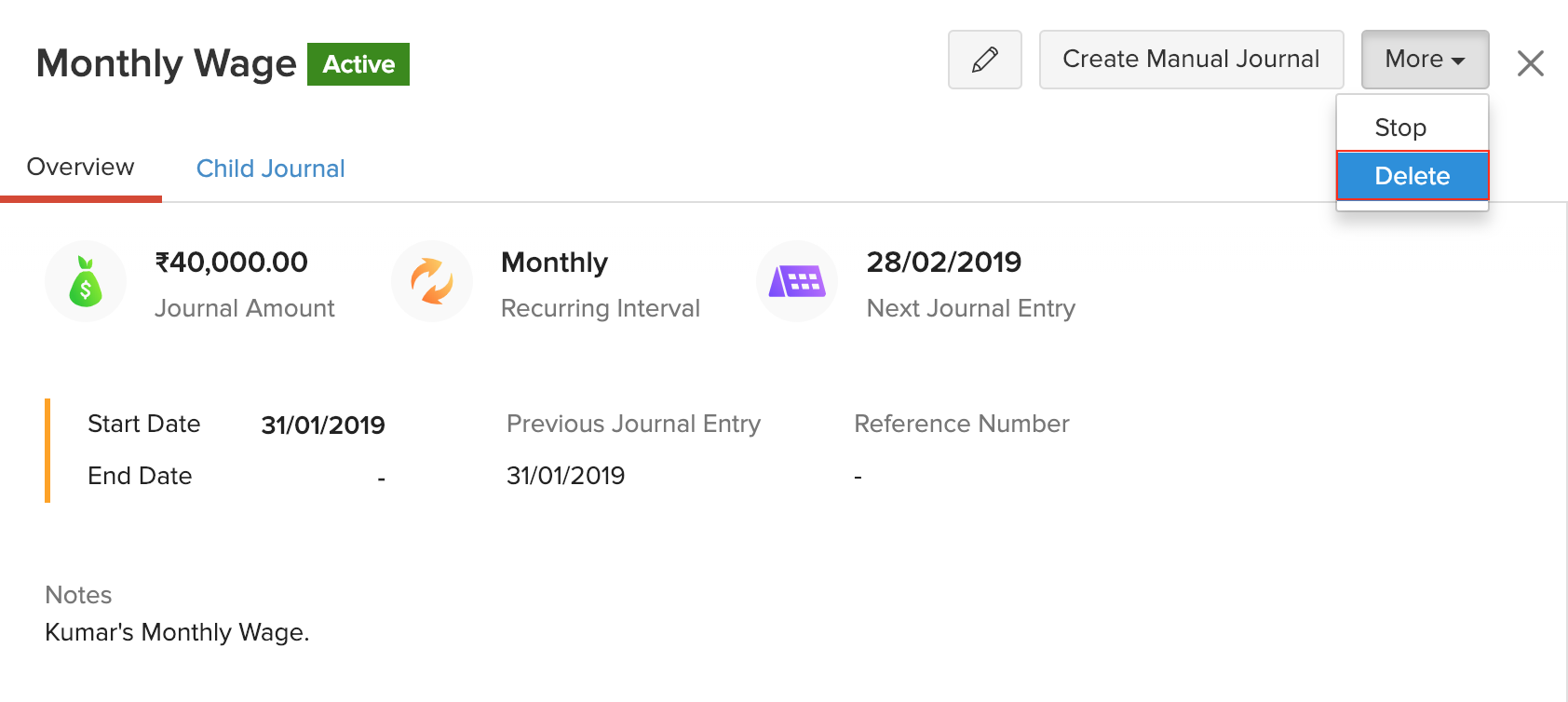 Delete Recurring Journals