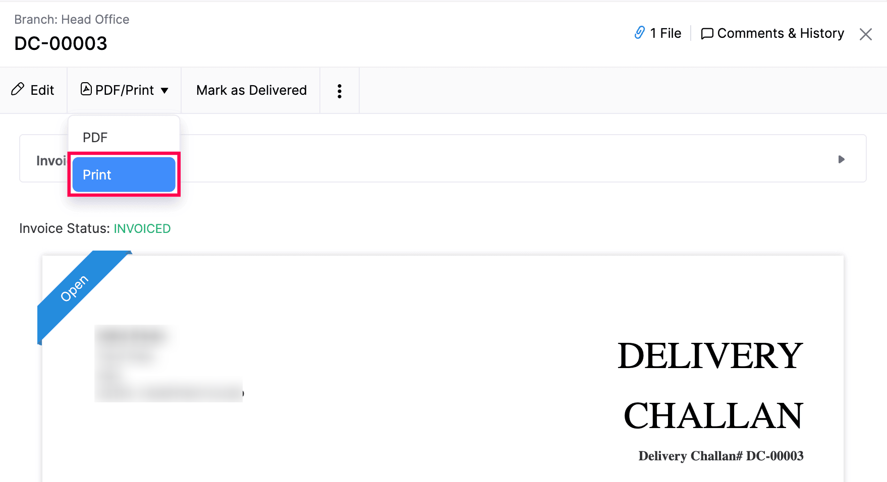 Print Delievry Challan