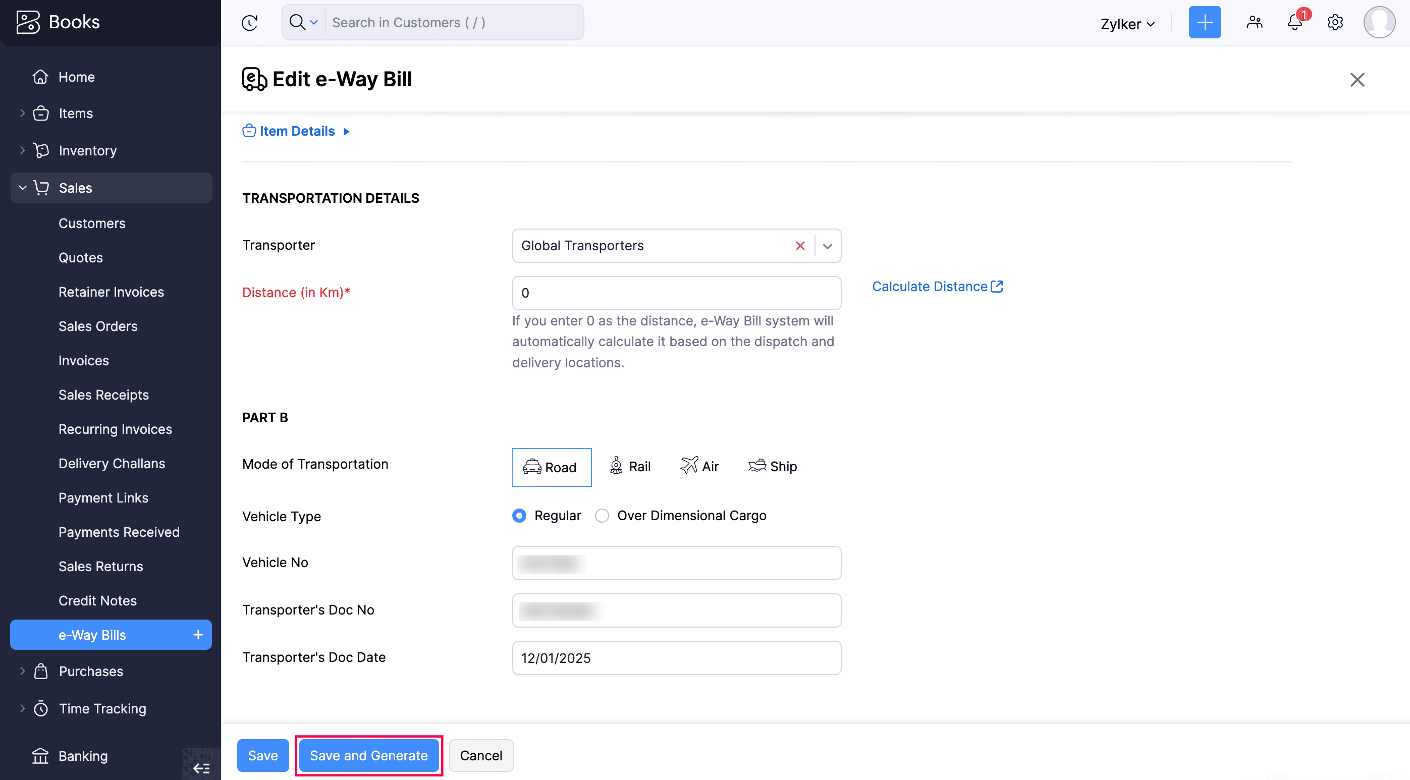 Transportation Details and Part B section