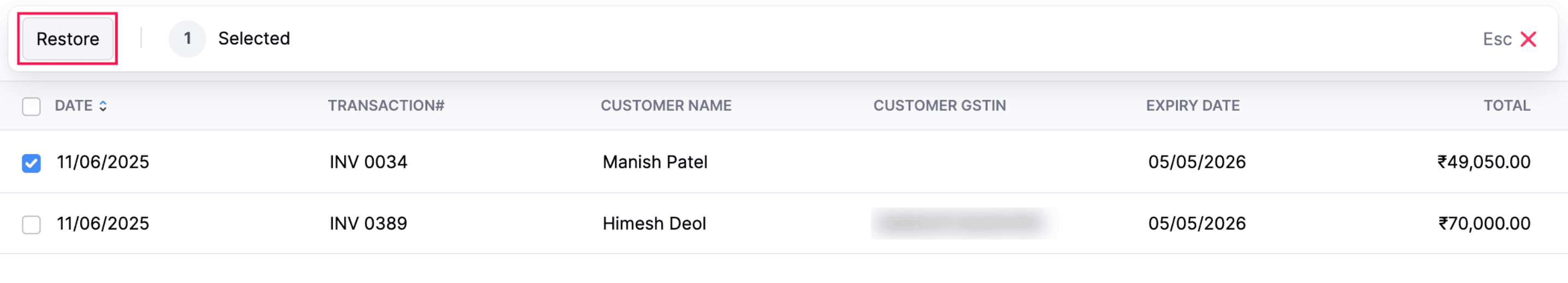 Restore Excluded Transactions