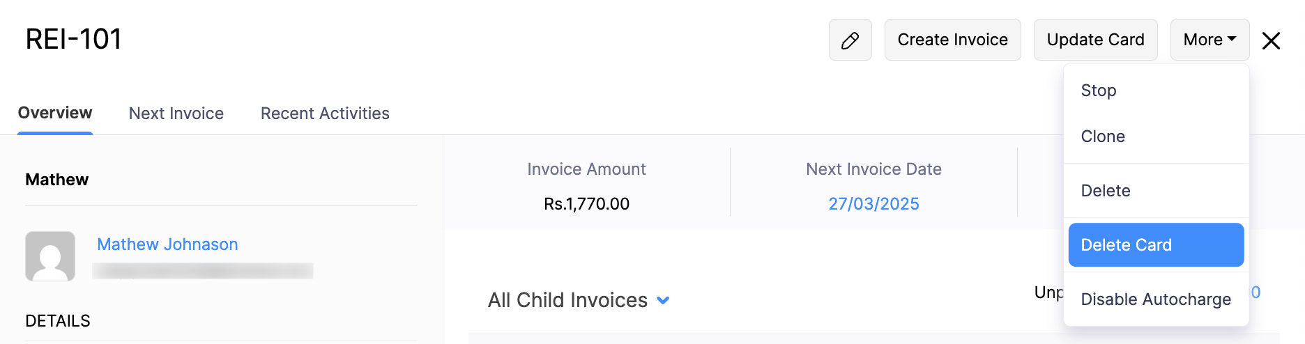 Delete Recurring Card