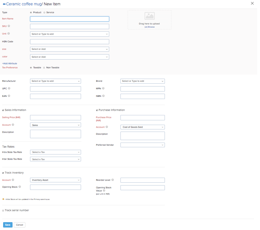 image of the new variant creation page