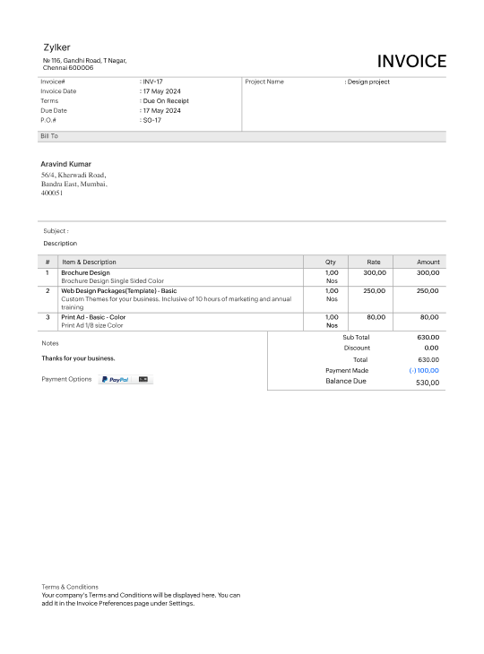 Detailed spreadsheet invoice template
