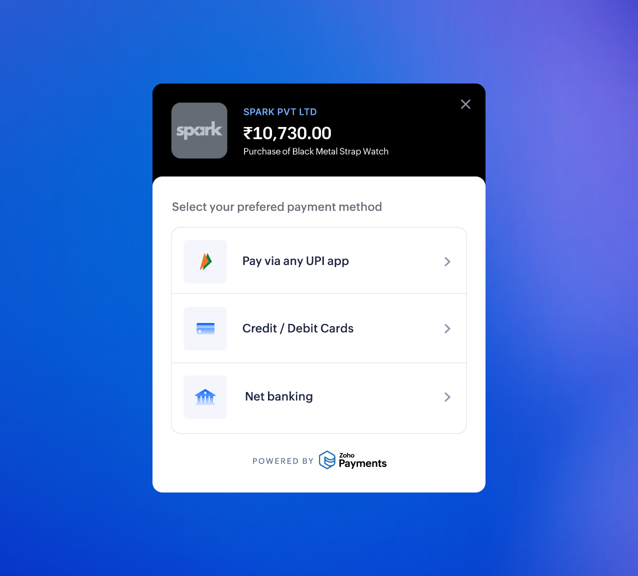 Pay via zoho payments