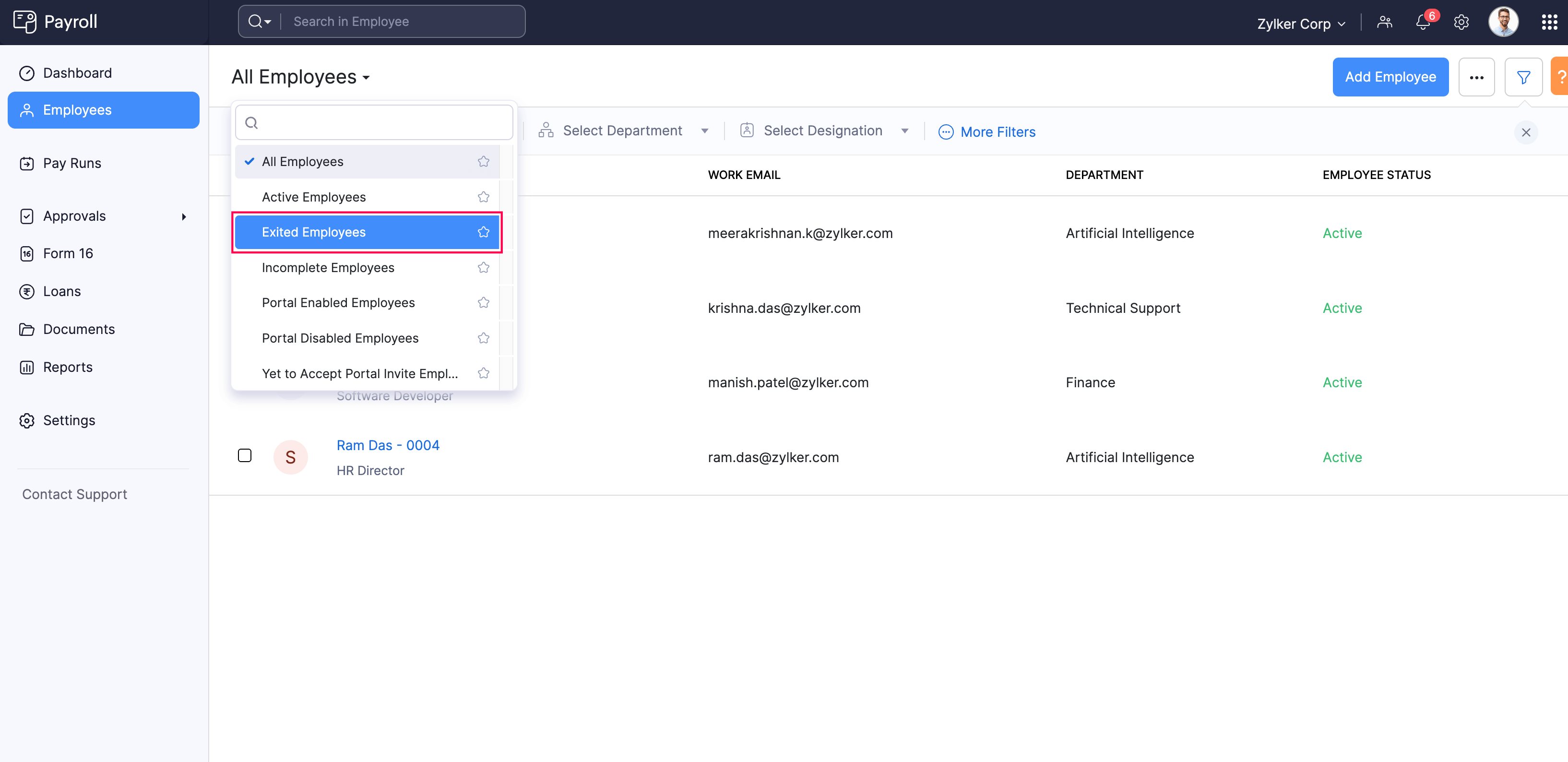Filter Exited Employees