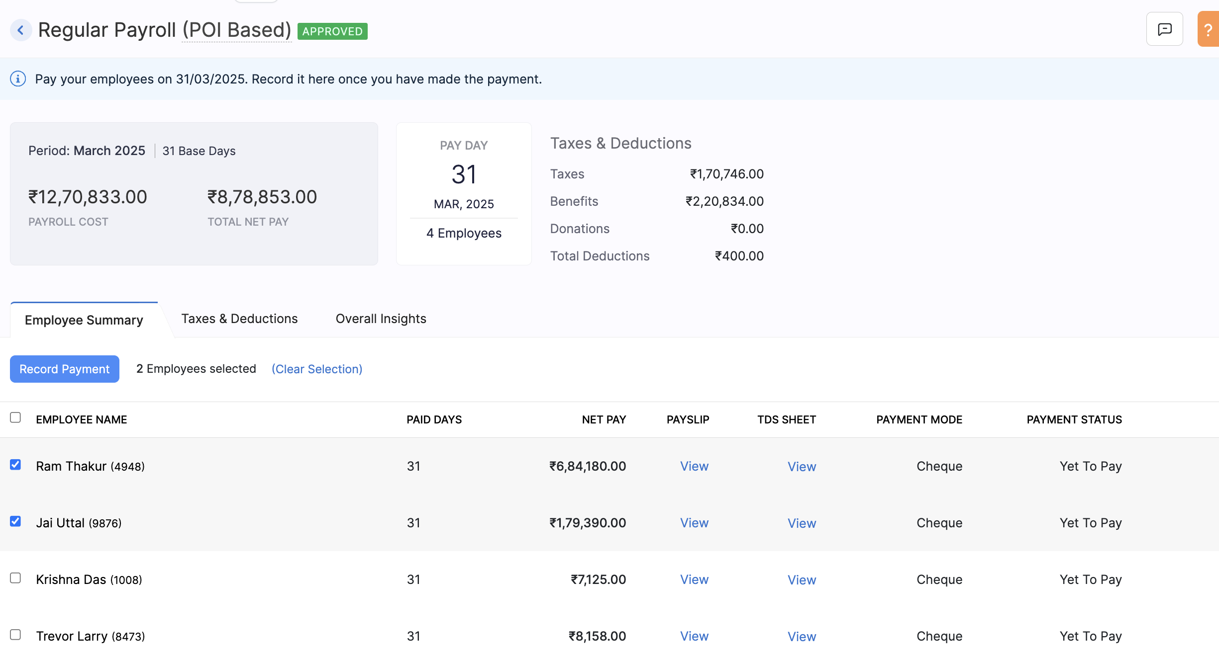 Record Selective Payment
