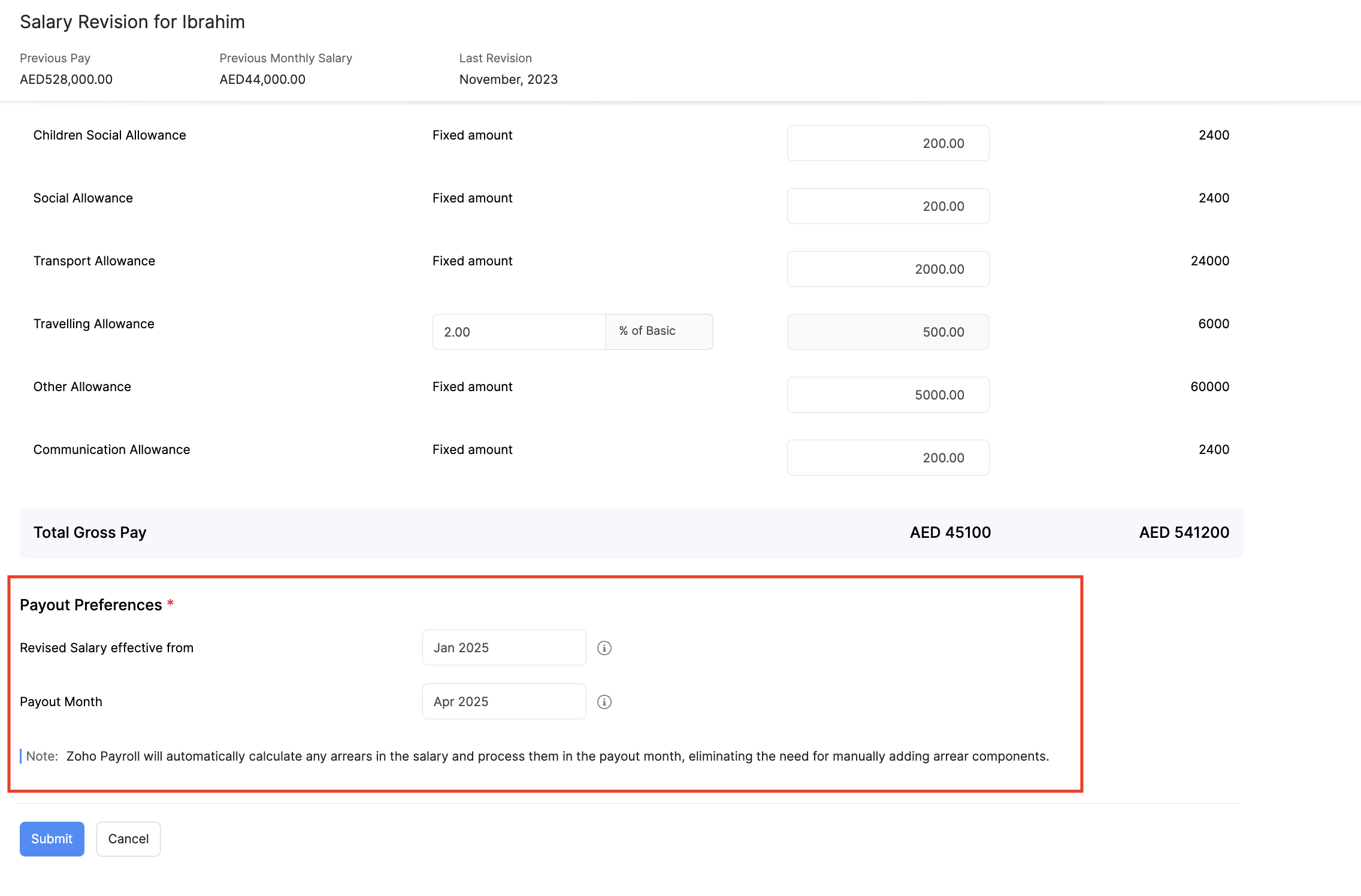 Past Salary Revision Change