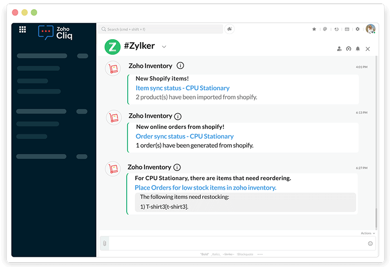 Notifications in Zoho Cliq