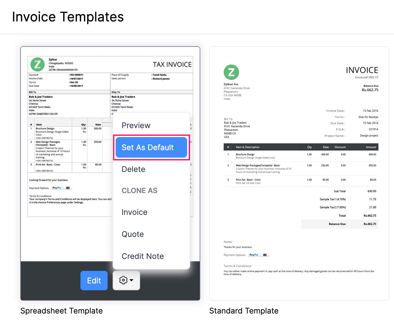 Change Default Template