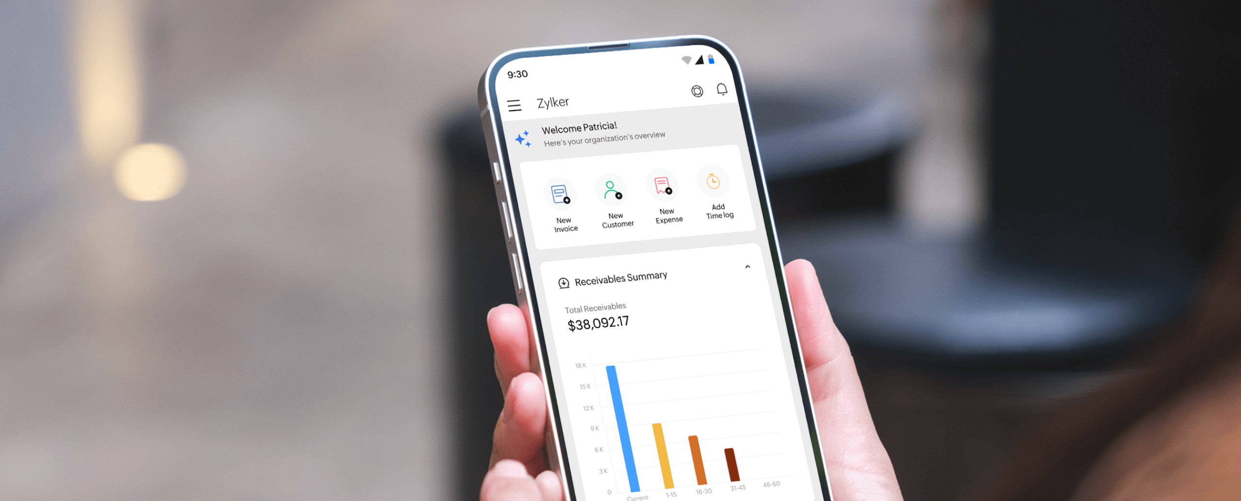 Zoho Invoice mobile app dashboard