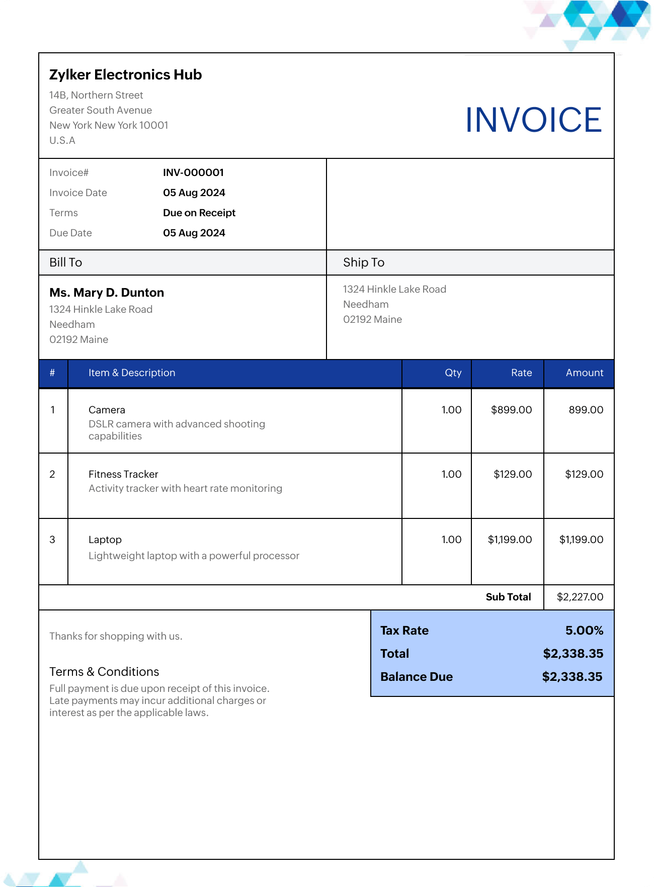 Invoice Template in Excel format