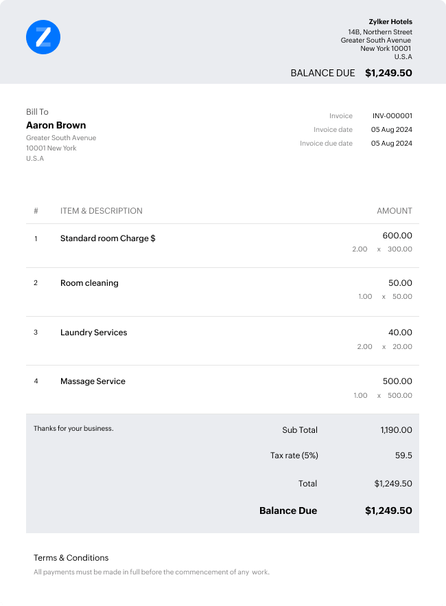 Hotel Invoice Template