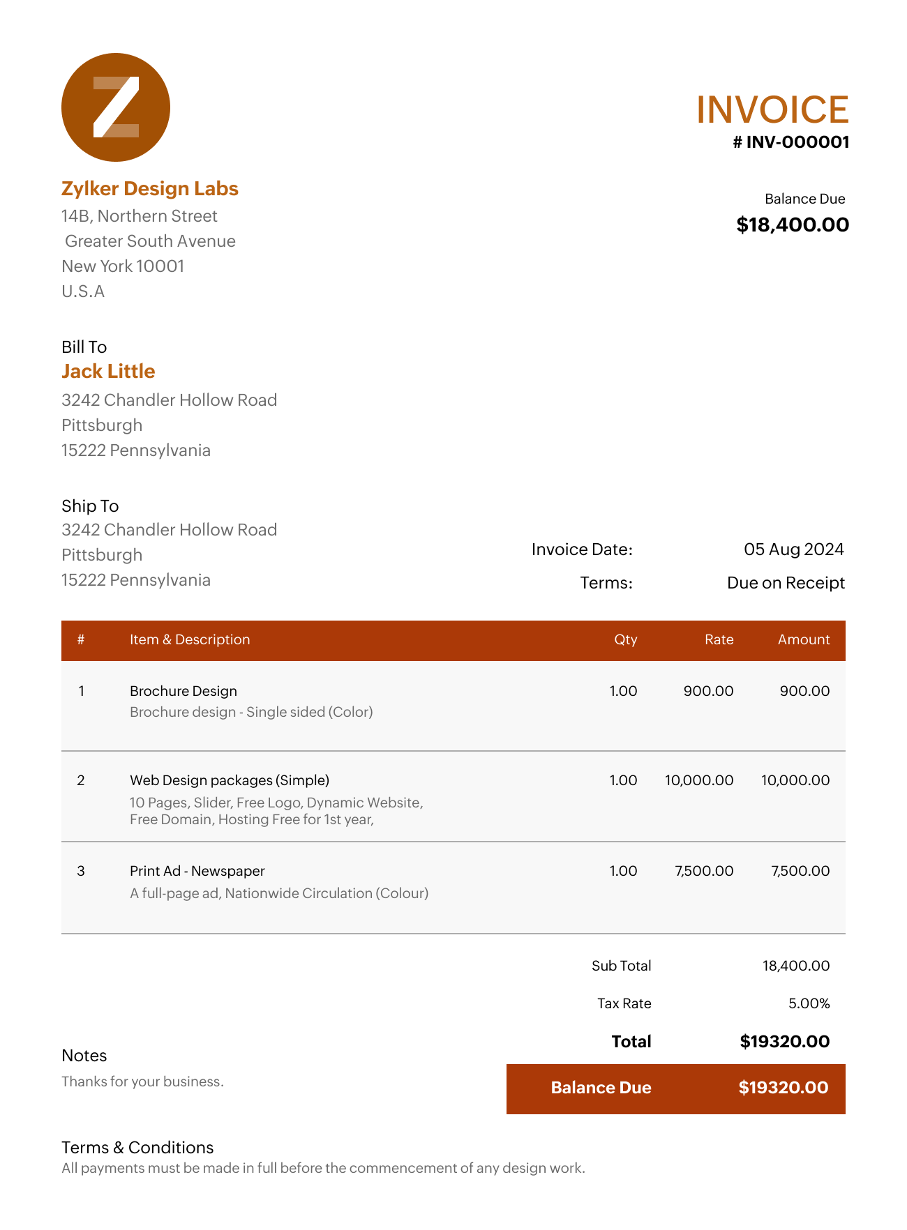 Service Invoice Template